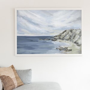 Beach Painting | Modern Oceanscape Seashore View Seascape Artwork for Oversized Coastal Art | &quot;Bluffs in the Morning&quot; – Art Print or Canvas