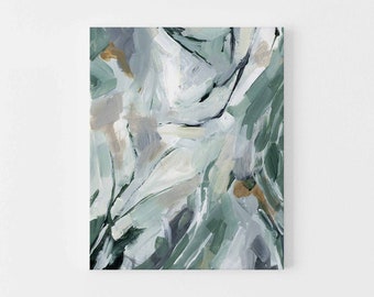 Green Mint White Abstract Painting Contemporary Light and Fresh Cabin Forest Inspired Wall Art | "Expanding Flora" - Art Print or Canvas