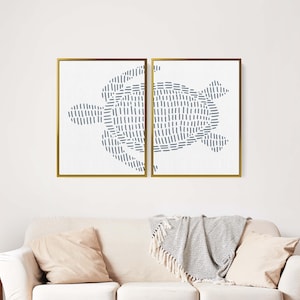 Sea Turtle Print Set | Modern Beach House Decor & Ocean-Inspired Diptych Art | "Sea Turtle Illustration" – Set of 2 – Art Prints or Canvases image 6