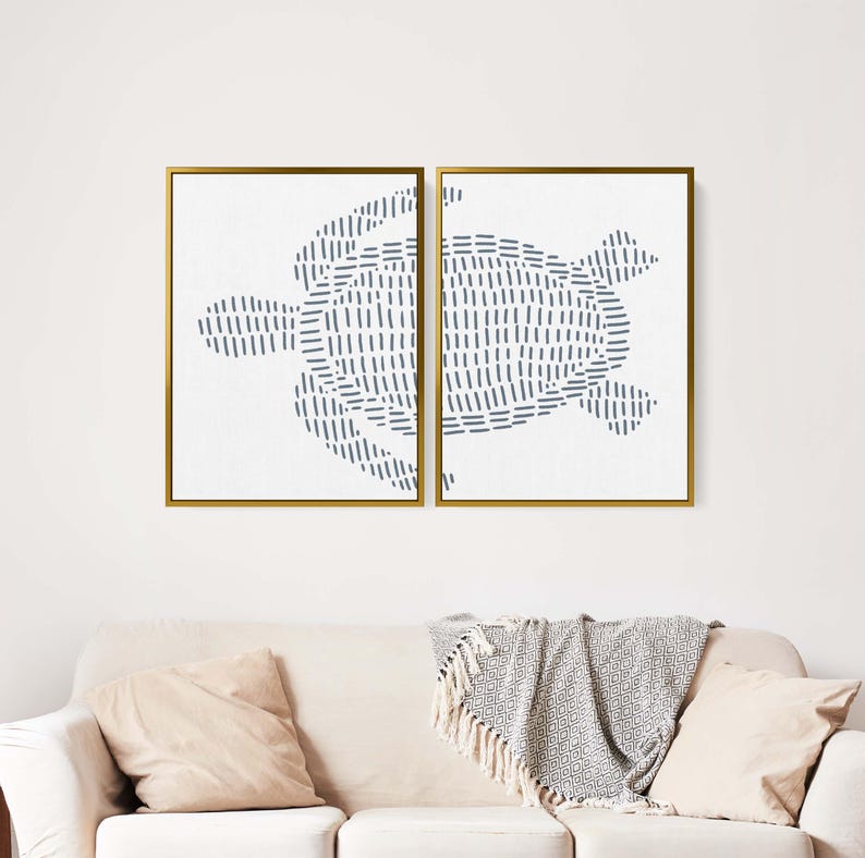 Sea Turtle Print Set | Modern Beach House Decor & Ocean-Inspired Diptych Art | "Sea Turtle Illustration" – Set of 2 – Art Prints or Canvases image 6