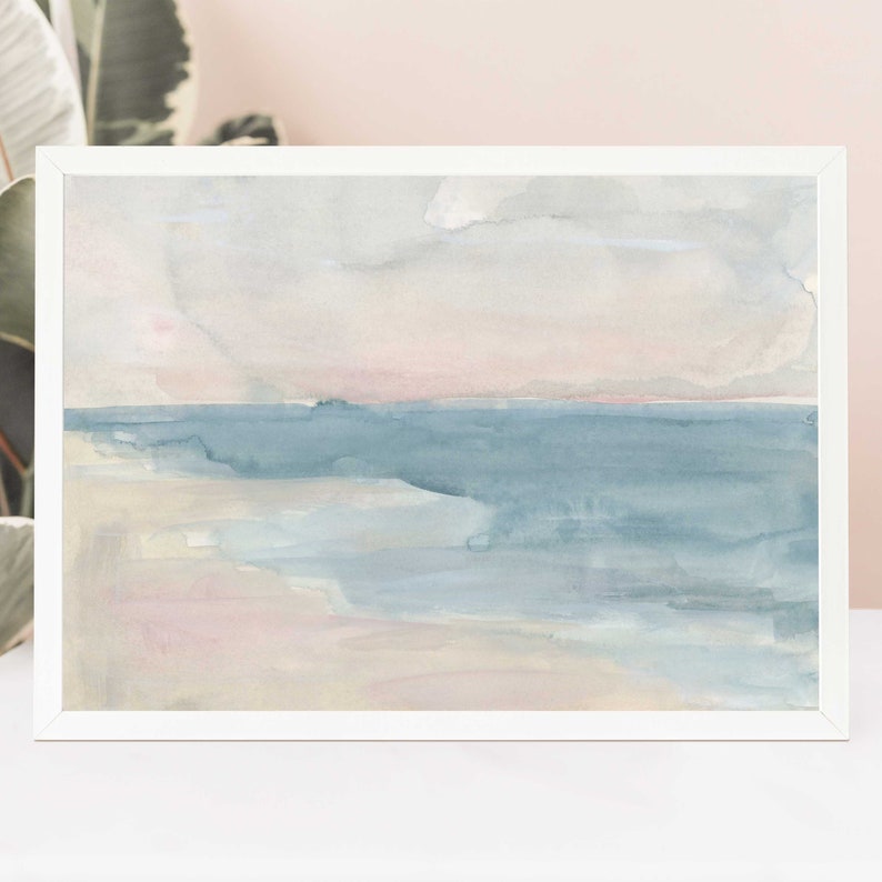 Coastal Scene Watercolor Painting Modern Beach House Decor Etsy