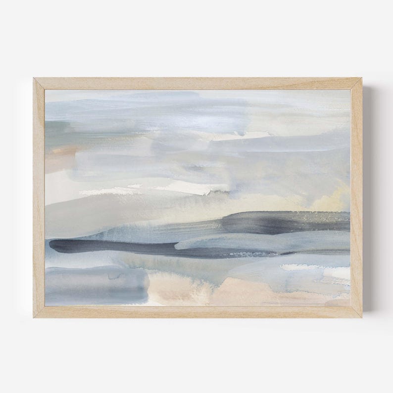 Beach Print Ocean Art | Statement Painting in Slate Blue and Tan for Coastal Landscape Wall Art | "The Minimal Coast" – Art Print or Canvas image 3