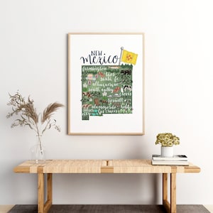 New Mexico Karte Kunstwerk | Zustand NM Print Map Illustration für Home State Decor | Wall Art - Kunstdruck oder Leinwand