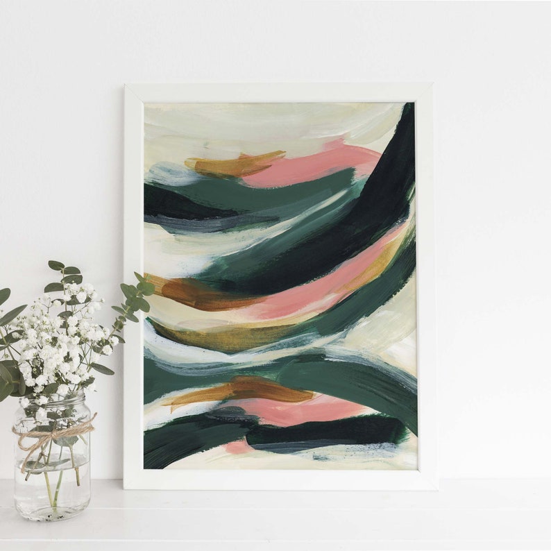 Abstract Green and Pink Art Modern Tropical Painting Statement Etsy