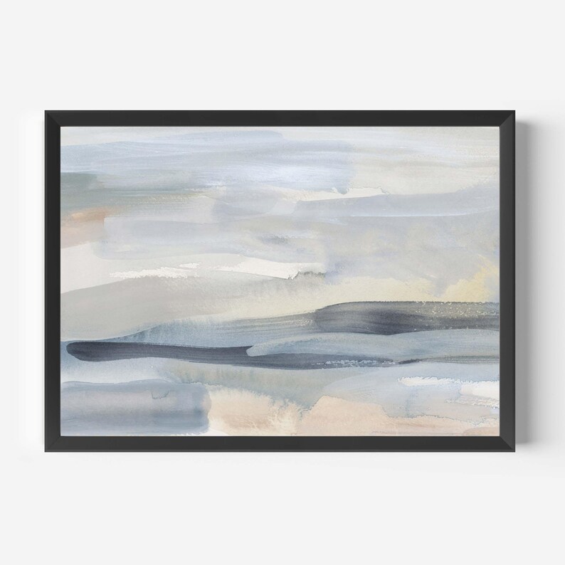 Beach Print Ocean Art | Statement Painting in Slate Blue and Tan for Coastal Landscape Wall Art | "The Minimal Coast" – Art Print or Canvas image 4