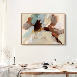 Fall Abstract Artwork Warm Neutral Decor Autumn Statement Painting Brown and Mossy Teal Wall Art | "The Mulled Forest" - Art Print or Canvas