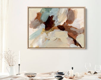Warm Neutral Fall Decor | Autumn Abstract Artwork in Brown and Mossy Teal, Statement Wall Art | "The Mulled Forest" - Art Print or Canvas