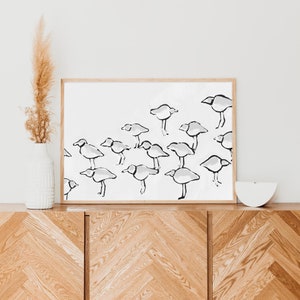 Shore Bird Artwork | Modern Minimalist Monochrome Decor for Coastal Beach Style | &quot;Black & White Piping Plover&quot; - Art Print or Canvas
