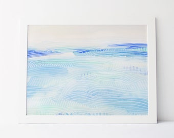 Modern Ocean Painting Coastal Print Sea Artwork Watercolor Beach Wall Art | "Patterned Currents" - Art Print or Canvas