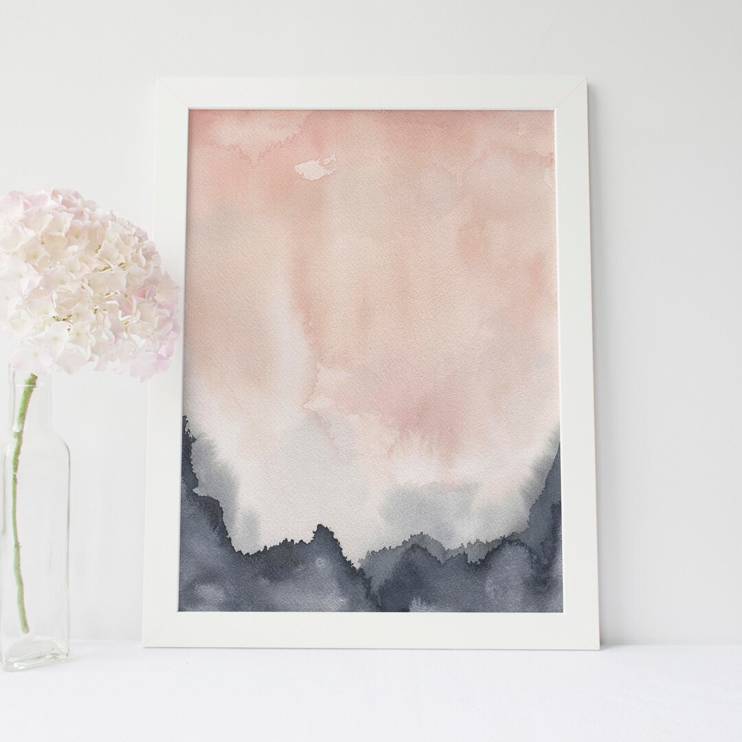 Watercolor Painting Navy Blue and Blush Modern Abstract Jetty Home ...