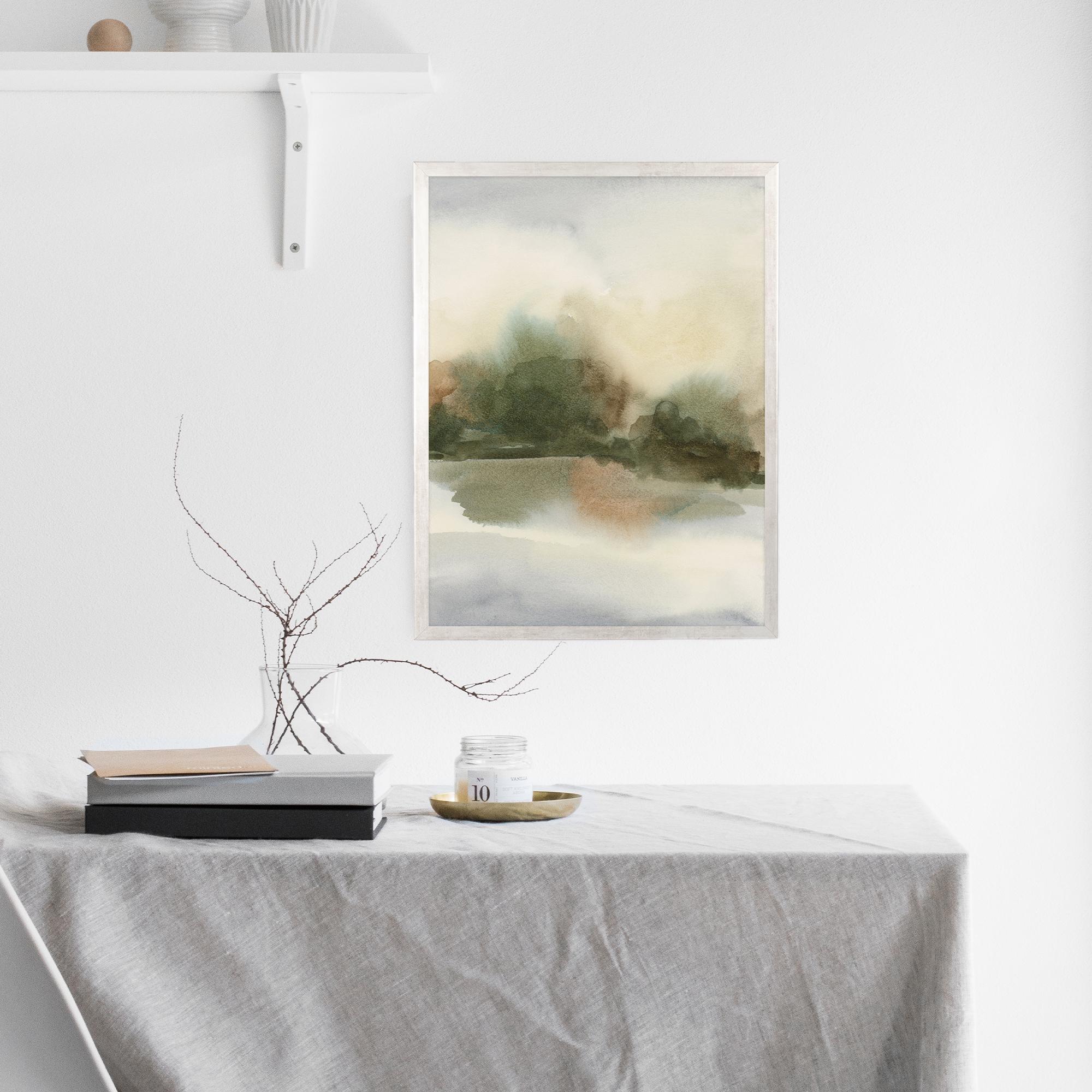 Abstract Lake Landscape Watercolor Painting | 