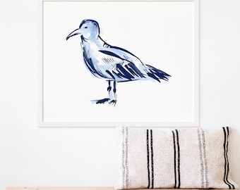 Blue Seagull Coastal Nursery Wall Decor | "Shore Gull" – Art Print and Canvas