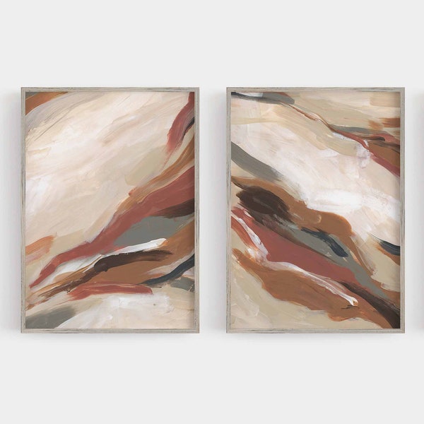 Abstract Painting Terracotta Beige Warm Modern Earthy Artwork Diptych | "Abstract Earth Tones Paintings" - Set of 2 - Art Prints or Canvases