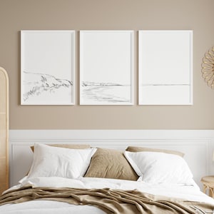 Coastline Print Set Modern Beach House Decor Seascape Ocean Triptych | "The Bluffs" - Set of 3 - Art Prints or Canvases