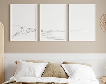Coastline Print Set | Modern Beach House Decor Seascape Ocean Triptych | "The Bluffs" - Set of 3 - Art Prints or Canvases