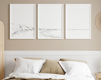 Coastline Print Set Modern Beach House Decor Seascape Ocean Triptych | "The Bluffs" - Set of 3 - Art Prints or Canvases