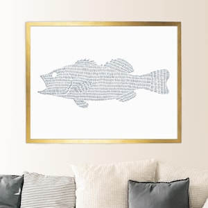 Lake House Decor | Modern Fishing Artwork for Fisherman Gift Idea Father&#39;s Day Present | &quot;Large Mouth Bass Fish Study&quot; - Art Print or Canvas