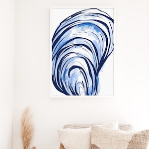 Seashell Coastal Print | Nautical Blue Shell Artwork for New England Inspired Beach Homes | &quot;Blue Seashells, No. 1&quot; – Art Print or Canvas