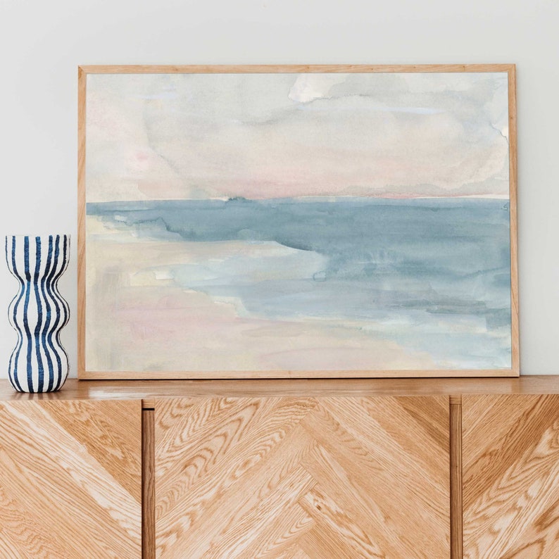 Coastal Scene Watercolor Painting Modern Beach House Decor Etsy