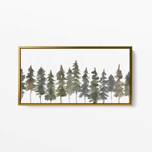 Pine Tree Artwork Scandinavian Forest Decor Nordic Woodland Winter Wall Print | "Pine Tree Line Watercolor Panoramic" - Art Print or Canvas