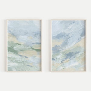 Coastal Wall Art Beach Artwork Light Pale Blue Green Grandmother Decor 2 Piece Diptych | "Spring Seas" - Set of 2 - Art Prints or Canvases