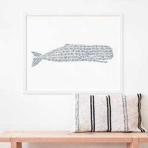 Coastal Decor | Nautical Wall Art with Whale Artwork in Slate Blue for Hamptons Style | "Sperm Whale Illustration" - Art Print or Canvas image 8
