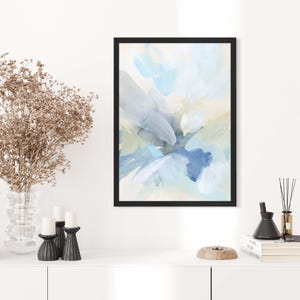 Light Blue Abstract Painting | Neutral Tone Wall Art for Office Decor, Contemporary Modern Style | &quot;Fogged In Sunrise&quot; - Art Print or Canvas