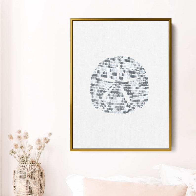 Modern Coastal Decor | Sand Dollar Art Print, Blue and White Minimalist Beach Artwork for Bathroom or Bedroom | "Minimalist Sand Dollar" image 11