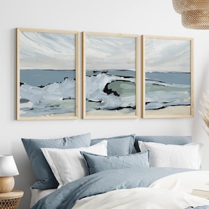 Wave Painting | Ocean Art with Crashing Blue Waves for Modern Coastal Surfer Triptych | &quot;The Pinnacle&quot; – Set of 3 – Art Prints or Canvases