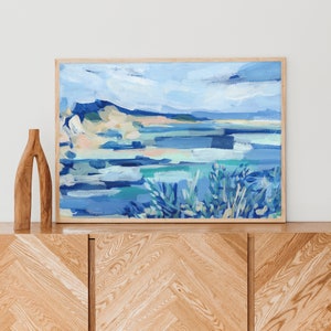 Cote D&#39;Azur Painting | French Mediterranean Coastal Seascape for Horizontal Home Decor | &quot;Riviera Escape&quot; - Art Print or Canvas