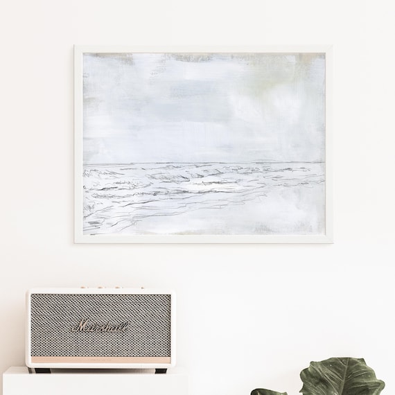 Neutral Coastal Art | Ocean Seascape Painting for Beach House Statement Decor | "Incoming Waves" - Art Print or Canvas