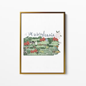 Pennsylvania State Map Gift | Drawing of Philadelphia Hometown for PA Keystone Wall Art | Art Print or Canvas