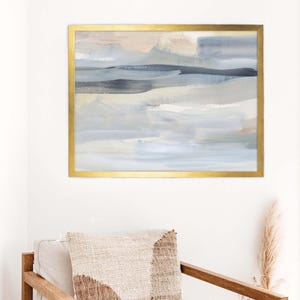 Beach Print Ocean Art | Statement Painting in Slate Blue and Tan for Coastal Landscape Wall Art | "The Minimal Coast" – Art Print or Canvas image 12