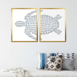 Sea Turtle Print Set | Modern Beach House Decor & Ocean-Inspired Diptych Art | "Sea Turtle Illustration" – Set of 2 – Art Prints or Canvases image 8