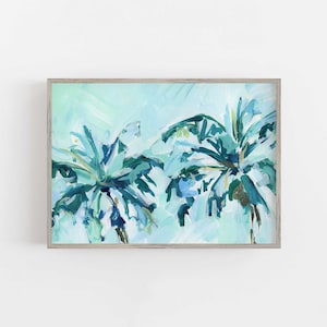 Palm Tree Art | Tropical Painting in Bright, Colorful Turquoise for Modern Beach House Decor | &quot;Bright Palms, No. 1&quot; - Art Print or Canvas