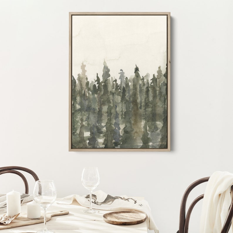 Forest Painting Tree Line Art Print Ethereal Fog Misty Woodland Giclee Art Forest Watercolor Landscape, No. 4 Art Print or Canvas image 7