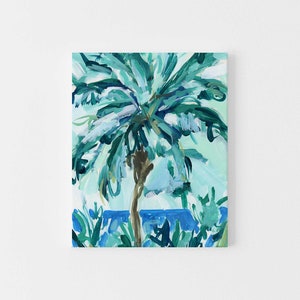 Palm Tree Painting | Caribbean Decor Tropical Beach Artwork in Bright Turquoise Wall Art | &quot;Sunny Palms&quot; - Art Print or Canvas