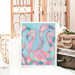 Florida Flamingo Wall Art | Serene Coastal Bird Print for Beach Bedroom or Bathroom | &quot;Coastal Grace&quot; – Art Print or Canvas