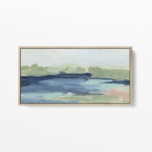 Lake Landscape Painting Modern Coastal Home Decor Bright Statement Lakehouse Art | "The Lake Cove, No. 1 Panoramic" - Art Print or Canvas