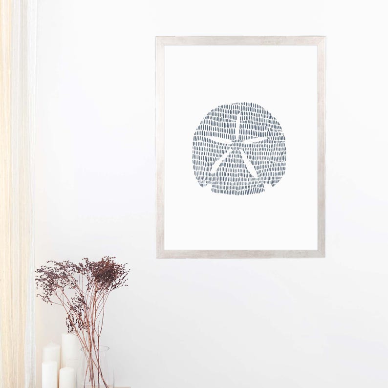 Modern Coastal Decor | Sand Dollar Art Print, Blue and White Minimalist Beach Artwork for Bathroom or Bedroom | "Minimalist Sand Dollar" image 12