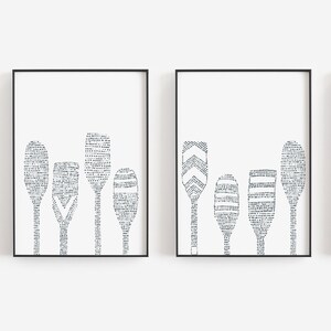 Set of 2 Paddle Prints Oar Decor Modern Nautical Lake House Artwork Diptych | "Lake Paddle Boating Oars" - Set of 2 - Art Prints or Canvases