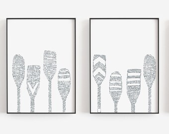 Set of 2 Paddle Prints Oar Decor Modern Nautical Lake House Artwork Diptych | "Lake Paddle Boating Oars" - Set of 2 - Art Prints or Canvases