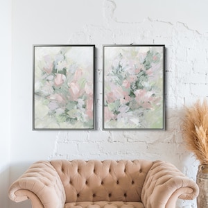 Pink & Green Floral Farmhouse Botanical Modern Abstract Chic Wall Decor ...