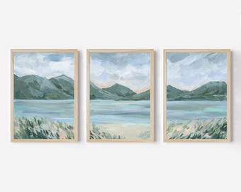 Mountain Lake Landscape | "The Lake Glow Triptych" – Set of 3 – Art Prints or Canvases