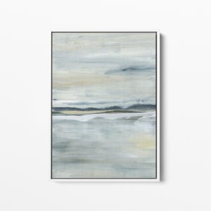 Abstract Coastal Painting | Modern Neutral Lake House Artwork in Blue and Beige | &quot;Neutral Abstract Lake&quot; - Art Print or Canvas