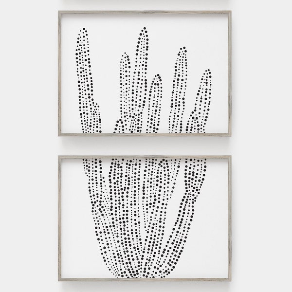 Modern Desert Decor Minimalist Nursery Southwestern Black and White Diptych | "Organ Pipe Cactus" - Set of 2 - Art Prints or Canvases