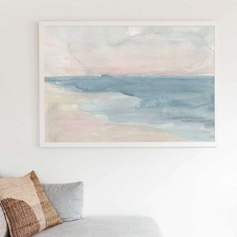 Coastal Scene Watercolor Painting Modern Beach House Decor Etsy