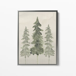 Pine Tree Painting Modern Forest Watercolor Nordic Artwork Neutral Winter Giclee Wall Art | "Evergreen Pine Tree Trio" - Art Print or Canvas