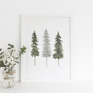 Scandinavian Decor Winter Pine Tree Art Evergreen Nordic Christmas Forest Wall Art | "Minimalist Pine Tree Trio" - Art Print or Canvas