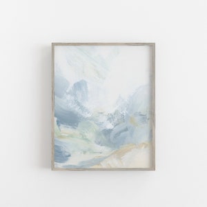 Coastal Art Light Blue and Green Abstract Painting Modern Beach House Decor Seaside Cottage Wall Art | "Seaside Mist" - Art Print or Canvas